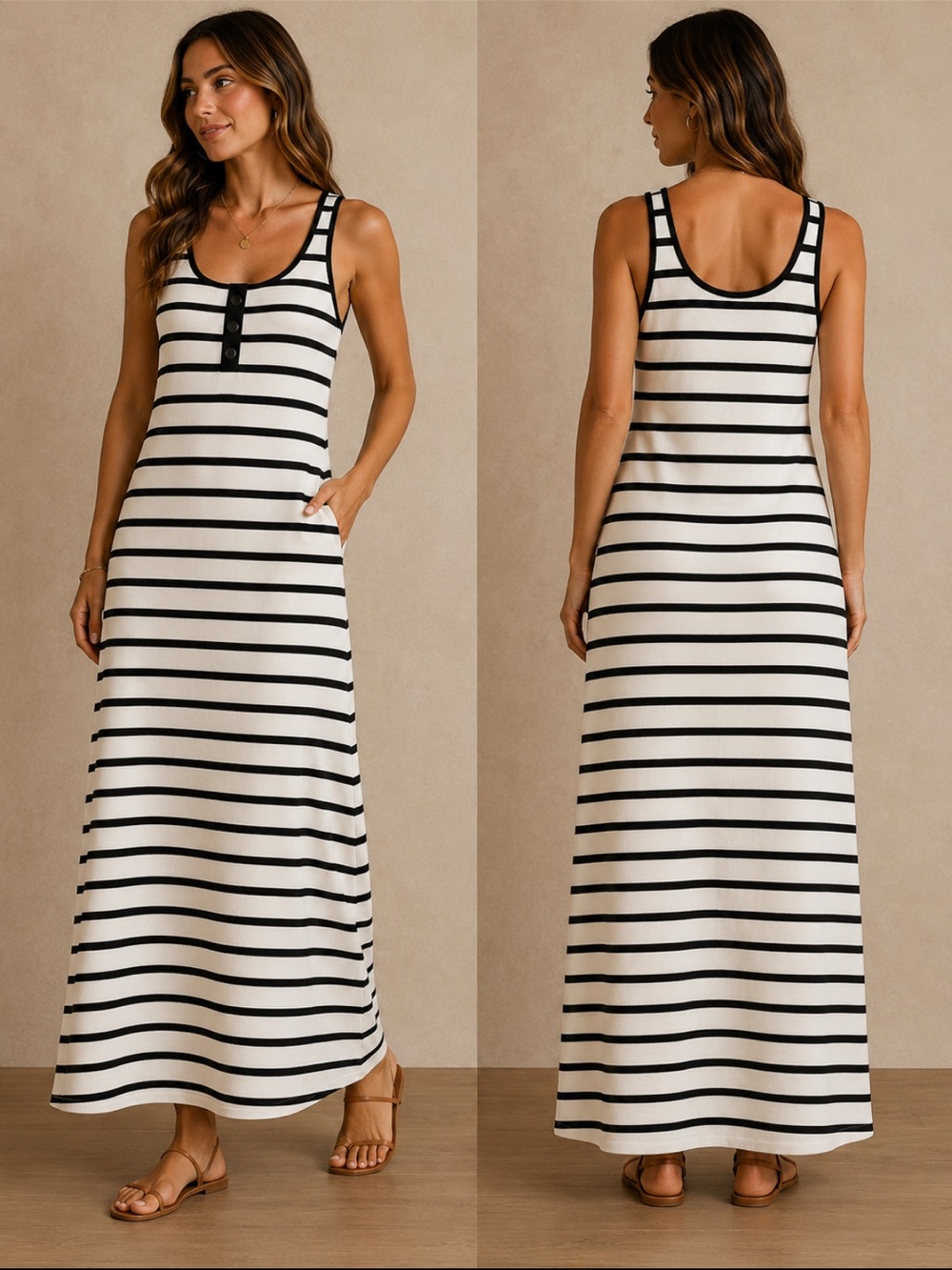 Black and White Striped Tank Maxi Dress